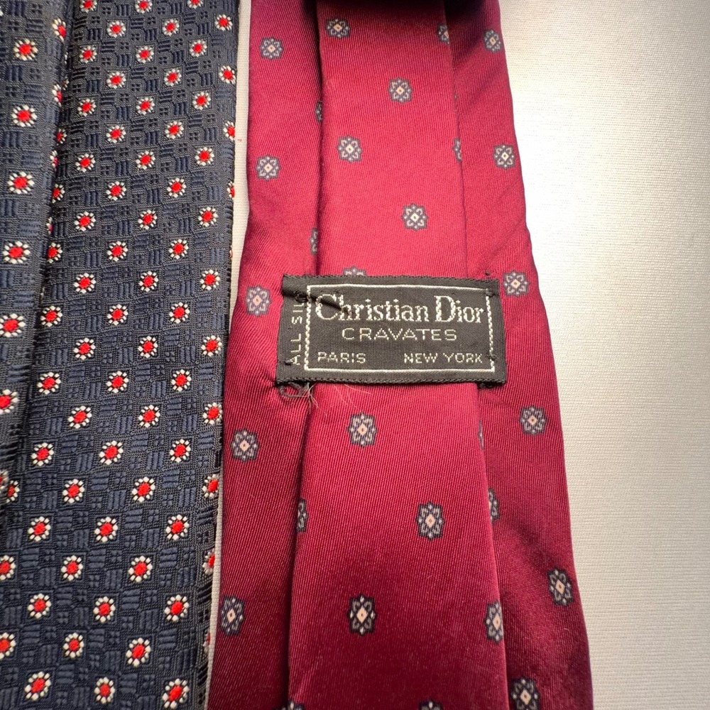Vintage Christian Dior Cravates Necktie Lot Men OS Red Blue Silk Repair Project - Picture 7 of 10